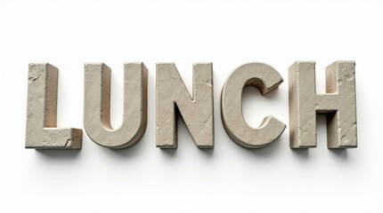 Wall Mural - lunch text carved in stone blocks on a white background