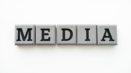 Wall Mural - media text carved in stone blocks on a white background