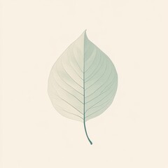 Poster - A single, delicate, light green leaf with visible veins on a white background.