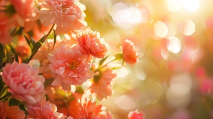 Wall Mural - blooming pink flowers in soft sunlight with bokeh background