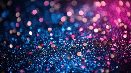 Poster - Colorful glitter particles shimmer on a dark surface, creating a vibrant and captivating effect during a festive celebration