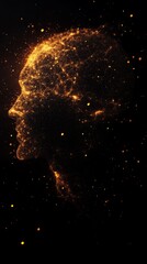 Aufkleber - Digital silhouette of human head made from glowing particles on black background