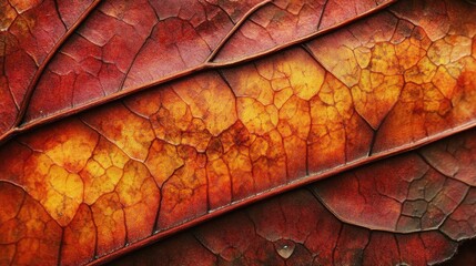 Wall Mural - Close-up of a textured autumn leaf, showing intricate details and rich colors.