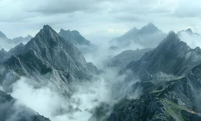 Wall Mural - Foggy Mist Over Mountain Texture Background,  hyperrealistic  Video