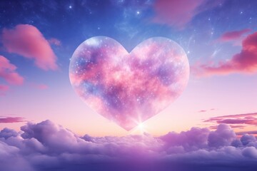 Canvas Print - Fantasy evening sky background with heart shaped clouds astronomy outdoors nature.