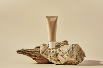 Canvas Print - Skincare tube packaging mockup wood cosmetics bottle.