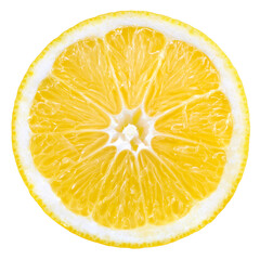 Wall Mural - Lemon fruit slice isolated png. Lemon slice top view on transparent background. PNG format. Lemon slice no background. Full depth of field.