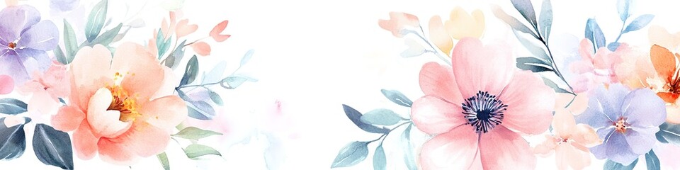 Pastel floral banner with delicate blooms and leaves