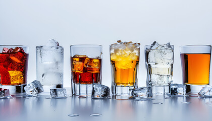 Wall Mural - Alcohol in glasses with ice. Strong alcoholic drinks background