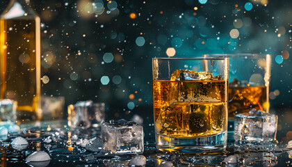 Wall Mural - Alcohol in glasses with ice. Strong alcoholic drinks background