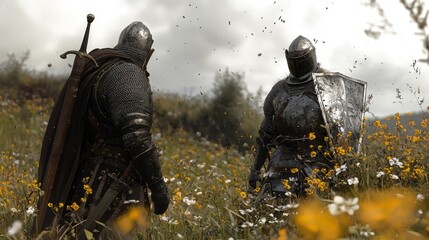 Medieval Knights in a Field of Wildflowers