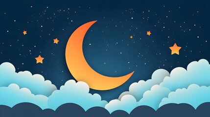 Canvas Print - Crescent Moon and Clouds Minimalist Background for Halloween Night