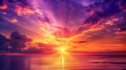 Poster - The setting sun creates a spectacular display of color, with vibrant oranges and deep purples merging into a beautiful evening sky.