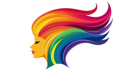 Wall Mural - A woman with rainbow hair is shown in a stylized way. The hair is long and colorful, with a mix of red, yellow, and blue. The woman's face is not visible, but the focus is on her hair