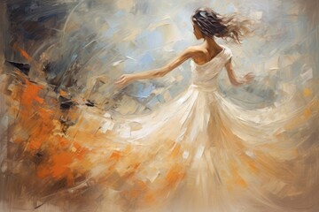 Wall Mural - Woman dancing painting art recreation.