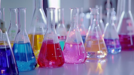 Poster - Lab glassware with assorted chemical solutions