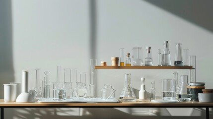Poster - Laboratory bench filled with chemical glassware and lab equipment