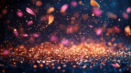 Poster - vibrant petals and shimmering particles float through the air in a colorful celebration during an ev