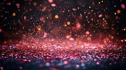 Poster - Shimmering glitter particles creating a vibrant display of colors in a dark setting during a celebration or festive event