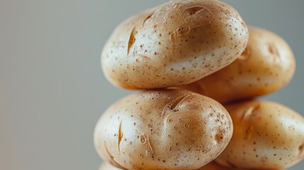 Poster - A close-up of a stack of potatoes with light brown skins and small imperfections