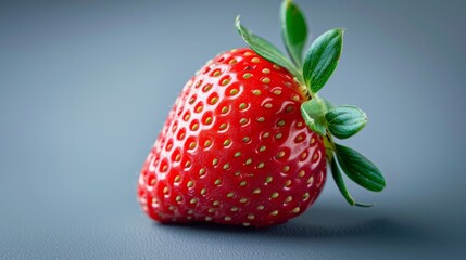 Poster - A detailed view of a single strawberry with a focus on its texture and seeds, presented against a smooth, unobtrusive background that highlights its freshness.