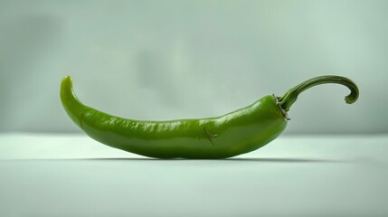 Wall Mural - A fresh green chili pepper laying horizontally on a white surface