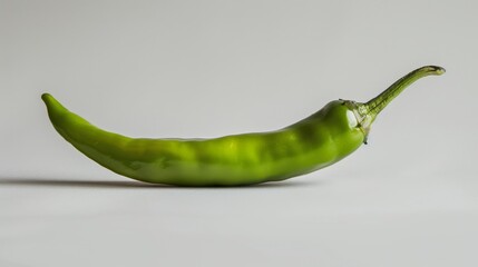 Poster - A fresh green chili pepper laying horizontally on a white surface