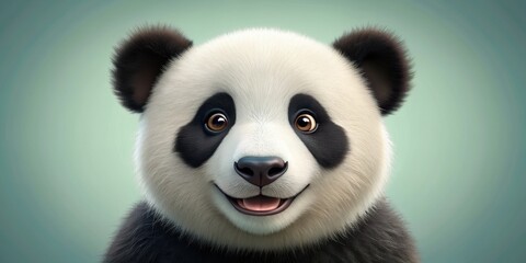 Cute panda face with happy expression , panda, bear, cute, face,cartoon, animal, wildlife, happy, adorable, black and white