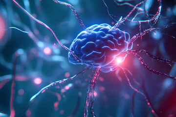 Poster - A digital representation of a brain with neural connections, illustrating neuroscience concepts.