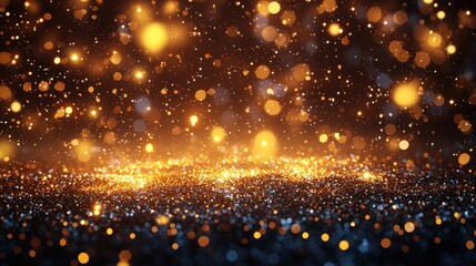 Poster - Golden shimmer of light particles dancing in the air during a festive celebration at night