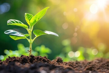 Poster - Young plant growing soil outdoors nature.