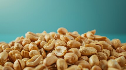 Poster - Close-up of a pile of roasted peanuts arranged in a neat formation, showcasing their shiny, golden-brown appearance