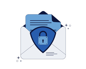Aufkleber - Envelope with a document and a shield with a lock. Mail Email Message Security. Vector illustration.