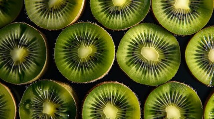 Poster - Fresh kiwi fruit halves arranged neatly with detailed texture visible