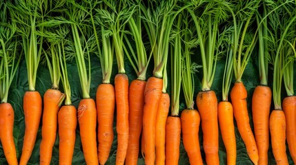 Poster - Fresh orange carrots piled together with vibrant green tops