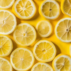 Poster - Lemon background with a simple and clean layout featuring sliced lemons arranged in a pattern, highlighting the bright yellow color and juicy interior of the fruit