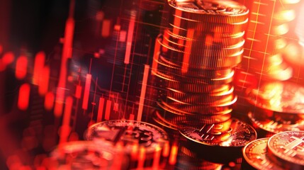 Aufkleber - Banking and finance theme with graph and stock display double exposure on coins