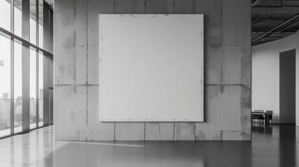 Poster - Blank white wall in a sleek concrete office setting