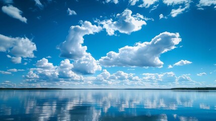 Poster - Blue sky with a few clouds over the still lake
