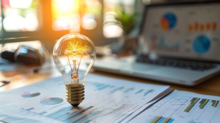 Aufkleber - Business concept with light bulb and charts on desk