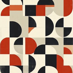 Poster - Abstract geometric pattern with red, black, and cream shapes.