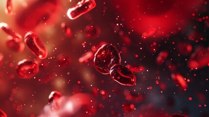 Aufkleber - Close-up view of red blood cells floating in plasma with light reflections