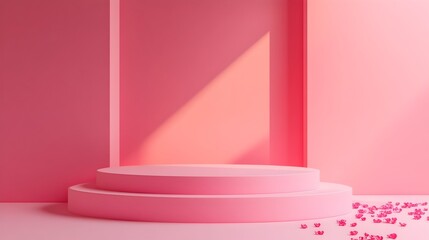 Poster - Minimalist Pink Geometric Abstract 3D Product Display Platform