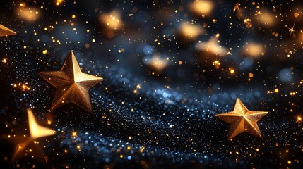 Poster - Golden stars sparkle amidst shimmering blue dust in a cosmic celebration