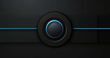 A sleek, modern design featuring a central circular element with a glowing blue outline, set against a dark background.