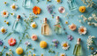 © Oleksiy - Flat lay of perfume bottles with flowers, top view