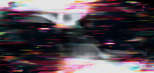 Fototapete - Abstract High-Contrast Glitch Texture with Subtle Dot and Grid Patterns