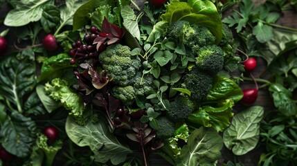 Wall Mural - Heart made of leafy greens and vibrant vegetables