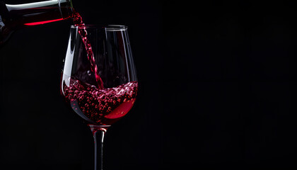 Pouring red wine into a wine glass on a black background