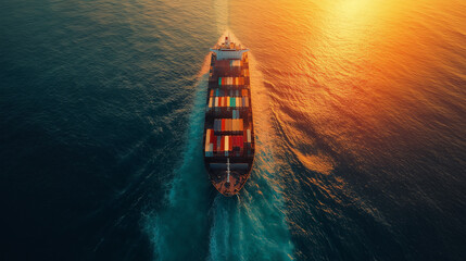 A large cargo ship is sailing through the ocean